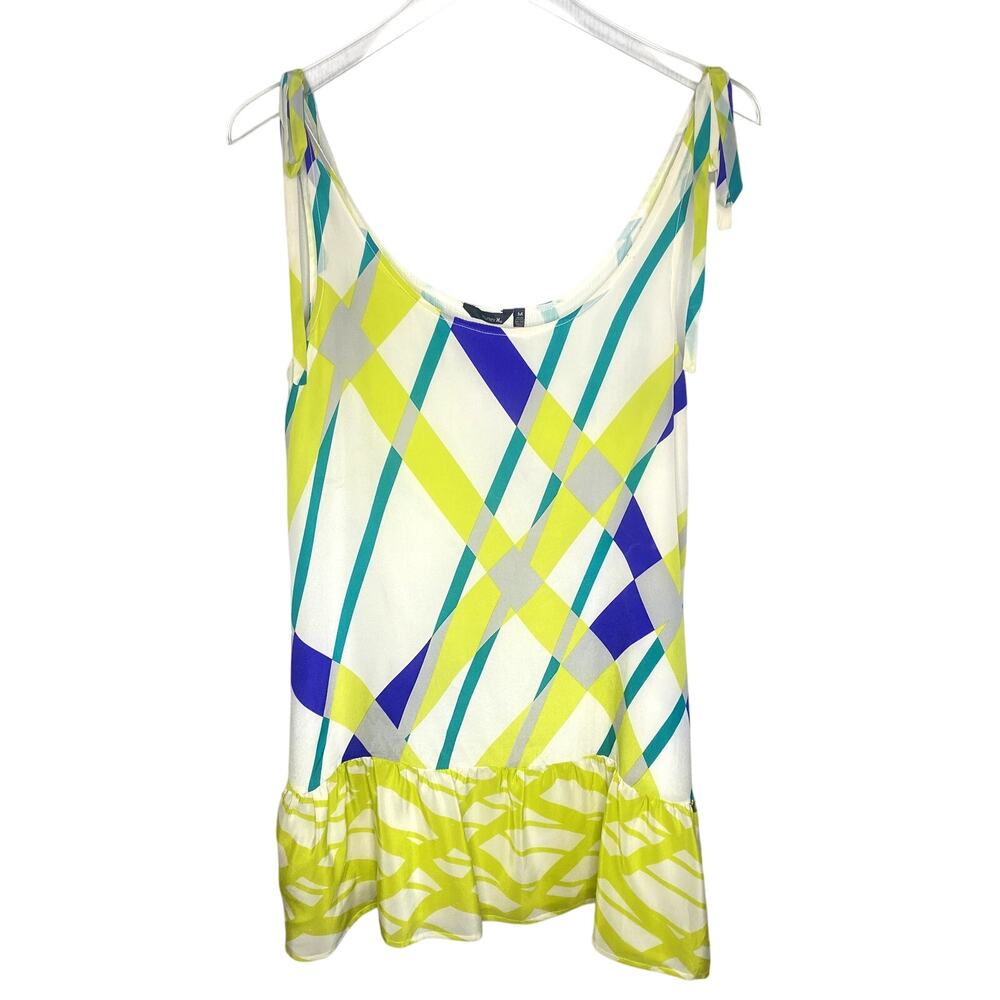 Hurley 100% Silk Multicolored Dropped Waist Lined Ruffle Hem Dress Size Medium